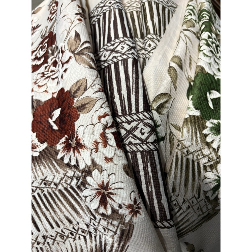 Mid Century Two Tone Floral Bamboo Curtain Panel Set - A Pair 86" - Picture 5 of 16